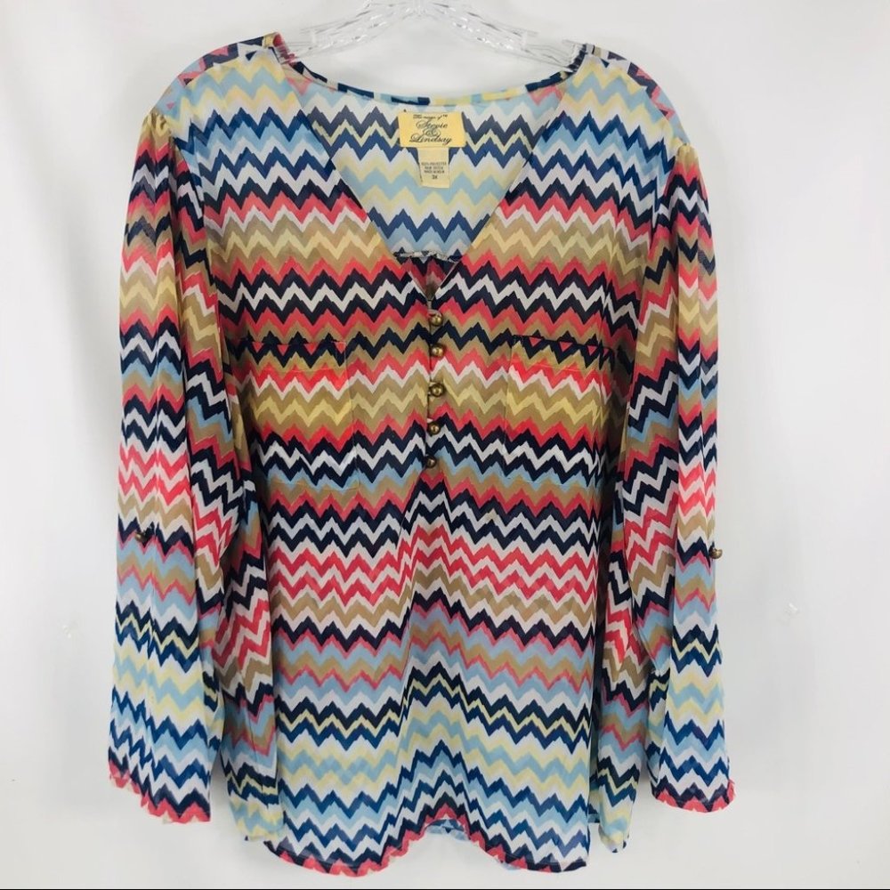Vibrant Chevron Sheer Blouse Size XXXL